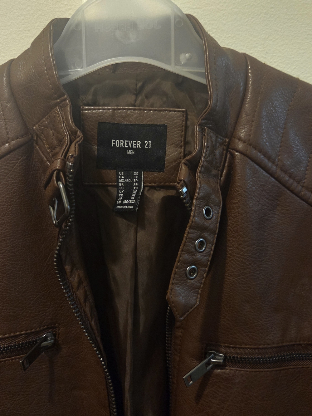 Forever 21 Men Brown Faux Leather Biker Jacket